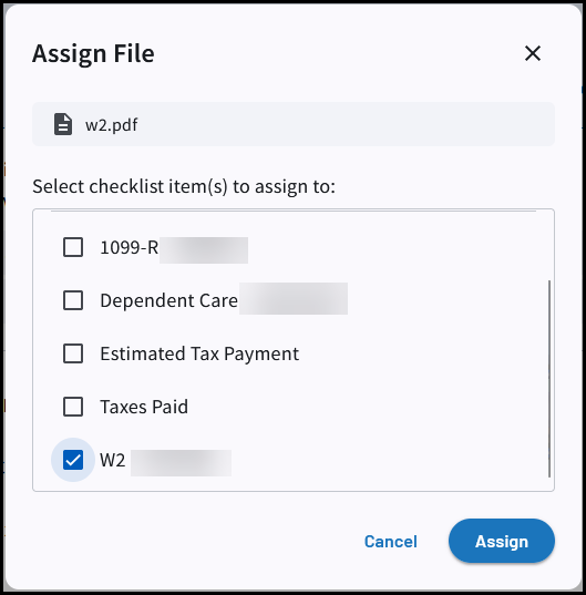 Assign file to checklist item